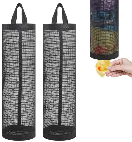 Roontin Plastic Bag Holder Set - Mesh Carrier Bag Storage Bin Bag Holder, Hanging Storage Solution for Carrier Bags, Recycling