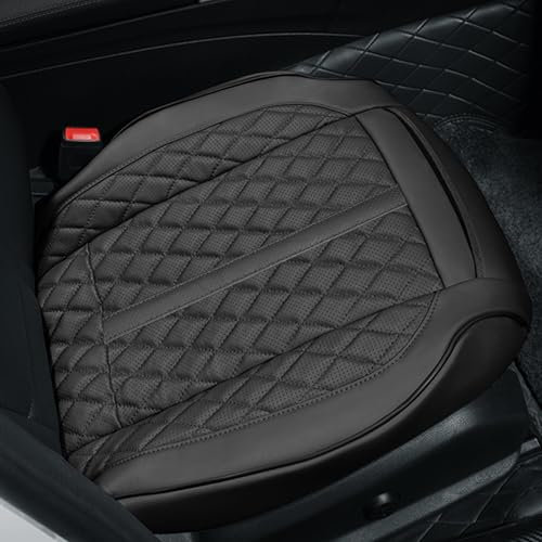 POKSRI Guero Genuino Piel de Vaca Funda Asiento Coche,Protector Funda Asiento Coche Delantero,Es Compatible con la mayoría de los vehículos de la categoría A en adelante(Negro,1p)
