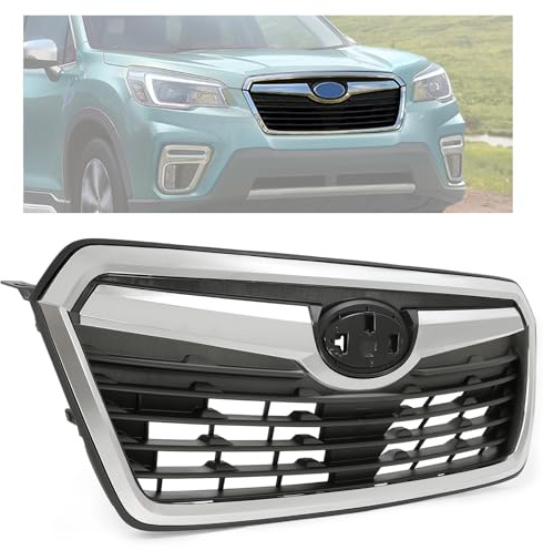 HECASA Front Grille Compatible with 2019-2021 Subaru Forester Bumper Grill Assembly Silvery+Black Replacement for 91121SJ100 SU1200187 91121SJ000 SU1200175