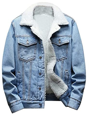 EMATOP Jeansjacke Herren Winter Denim Jacke Warme Gefütterte Cordjacke Mode Revers Jeans Jacken mit Fell Mantel Casual Einfarbig Winterjacke Vintage Cargo Übergangsjacke Winddicht Wintermantel