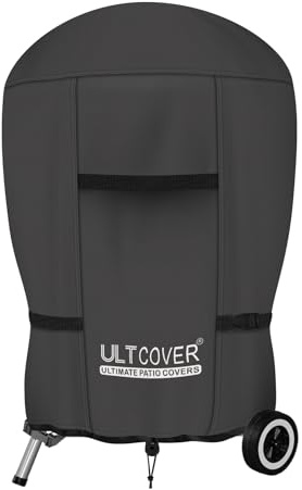 ULTCOVER Outdoor Waterproof Charcoal Kettle Grill Cover for Most 26 inch Round Smoker Size Up to 33” Dia x 38” H, Black