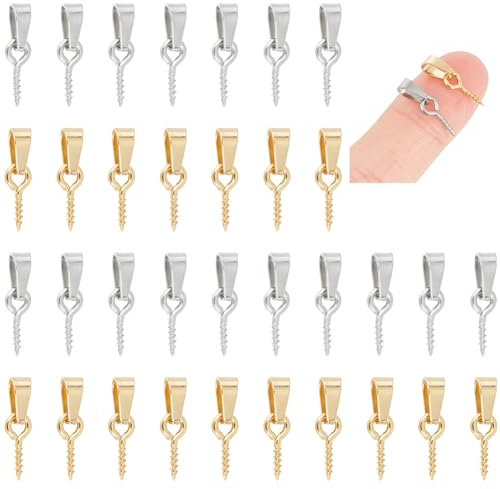 UNICRAFTALE 60Stk 2 Farben Schraubösen Heringsbügel Edelstahl Schraub ösenstifte Mit Klemmbügeln Metall anhänger Ösennadel Für Halbgebohrte Perlen Charm Flaschen Korkverschluss DIY Schmuckherstellung | Edelstahl,2 Farben,mit Kneifösen,für Korkflaschen,für Charm Anhänger,Metall Ösen für Schlüsselketten