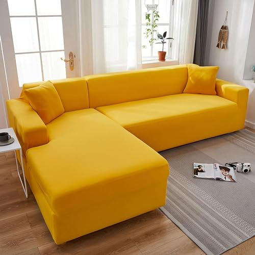 FEEGAR Sofabezug L U Form Eck Stretch Sofa/Couch überzug, Universal Couchbezug, Sofa überzug Für 1/2/3/4 Sitzer, Couch überzug Sofaschoner(L Form Ecksofa Erfordert Zwei),Gelb,1 Seater