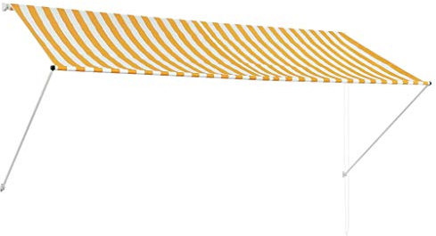 Homgoday Einziehbare Markise Balkonmarkise Klemmmarkise Handbetrieben Fallarmmarkise Fenstermarkise Sonnenschutz für Fenster Terrasse Balkon 300×150 cm Gelb und Weiß