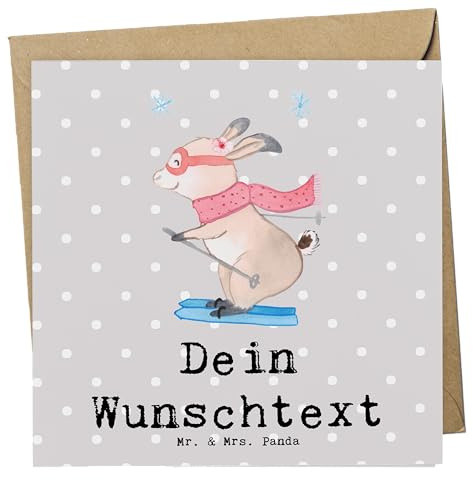 Mr. & Mrs. Panda Personalisierte Karten Hase Skifahren - Geschenke, Ski fahren, Grußkarten, Skirennen, Postkarte, Geschenk, Personalisiert, Skiwettbewerb, Skisport, Grußkarte