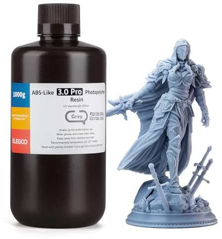 ELEGOO ABS-Like Resin 3.0 Pro, Harz für 3D-Drucker mit Höherer Kratzfestigkeit, 405nm UV Harz für MSLA/DLP/LCD-Drucker, Schnelle Aushärtung, Hohe Präzision, Nicht Spröde, Grau 1000g