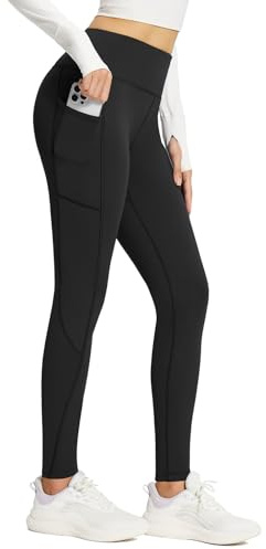 Baleaf Legging thermique en velours pour femme, épais avec doublure en polaire, pantalon thermique taille haute avec poche, legging de sport, résistant à l’eau, Noir , M