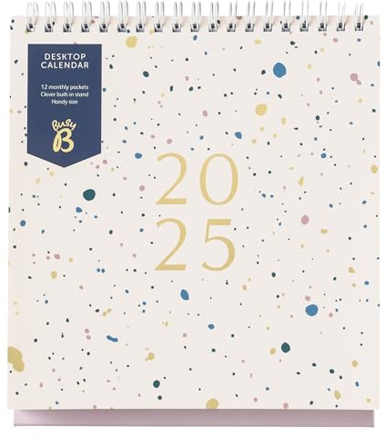 Busy B - 2025 Tischkalender - Pink Spray Kalender mit integriertem Ständer & Klappeinband - A5 Arbeitskalender für Büro oder Zuhause - Jahresplaner mit Steckfächern für gut organisierte Planung