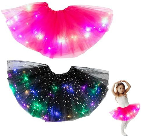 Colaren 2 PCS Black Pink Tutu Adult, Led Light up Tutu Skirt for Women Dress-up Parties Dancing