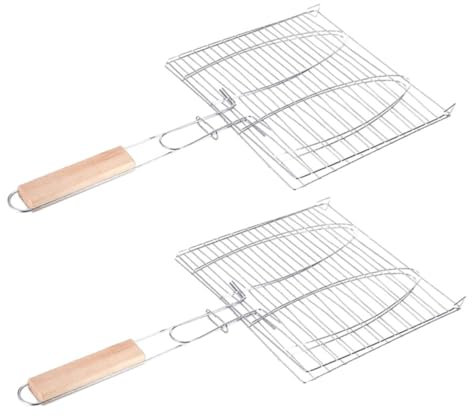 CATIEBYE 2stücke Grill Korb Für Fisch Und Fleisch Zubehör Für Barbecue Im Freien Hause Mit Komfortablem Griff Und Einfacher