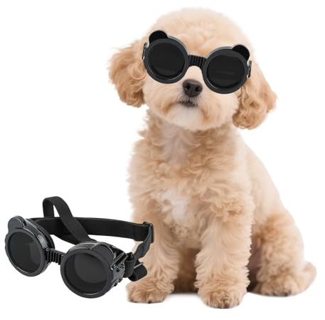 Billionchains Hundebrille für Kleine Hunde UV-Schutz Hundesonnenbrille Einstellbar Hund Motorradbrille für Kleine Hunde/Katzen, Schwarz
