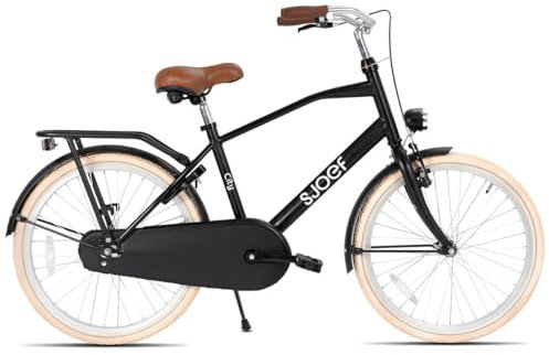 SJOEF City Kinderfahrrad 22 Zoll | Ab 7-9 Jahren | Kinder Fahrrad für Jungen/Jugend | EN4210 geprüft | V-Brake & Rücktrittbremse | Reflektoren & Schloss - Matt Schwarz
