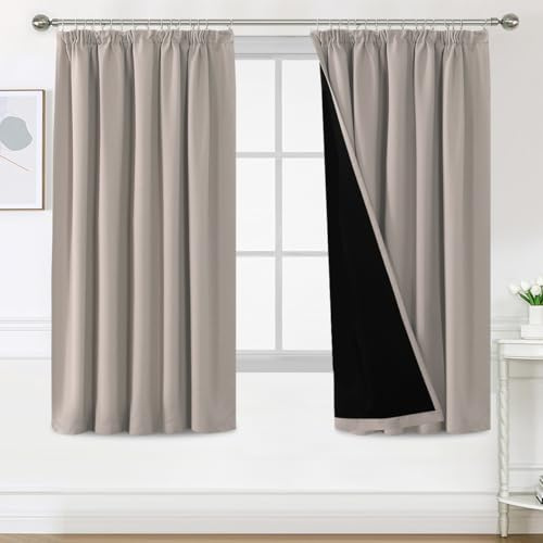 BellaHills 100% Gardinen mit Kräuselband Blickdicht Vorhang Kälteschutz Verdunklungsvorhänge Gardinen Wohnzimmer, Schallschutz Vorhang 2er Set H175 x B140 cm, Natur
