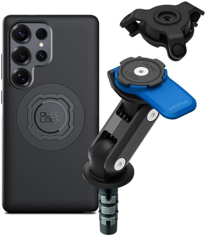 QUAD LOCK Gabelschaft-Handyhalterung für Motorrad mit Vibrationsdämpfer und MAG Hülle für Galaxy S25 Ultra
