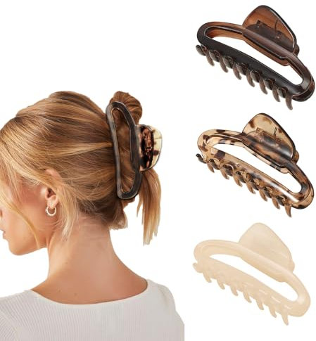 TOEECY 3 Pièces Pinces à Cheveux à Double Dents Grandes Pince à Cheveux Bouclés Longs Léopard Épais et Fins Epais Adulte Griffe Pinces Crabe Clips Modisches Haarstyling-Zubehör für Frauen Mädchen