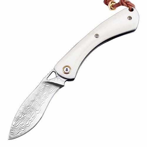 Kleines handliches werkzeug stahl messer scharf rutschfest Weiß Survival Camping outdoor messer edc Jagdmesser Damaskus Taschenmesser Damast Klappmesser knochen damaststahl Damaszener taktische messer