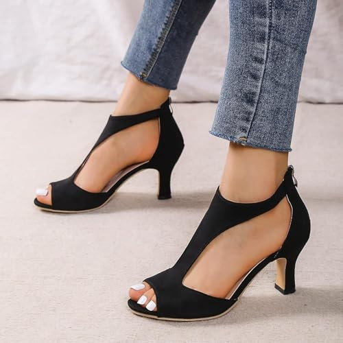 Générique Chaussure Petit Talon Femme Été Sandales et Bout Ouvert Escarpins Couleur Unie Epais Club Sexy Soirée High Heels Élégant Poisson Bouche Sandales de Cocktail de Mariage Fête Soirée