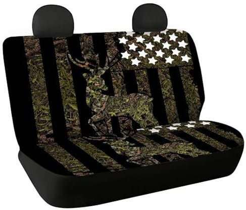 Fishisbird Autositzbezug für Rücksitzbank mit amerikanischer Flagge, Jagd, Hirsch, bedruckt, universal, passend für Autozubehör, 2 Stück