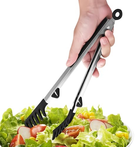 Pinzas de espagueti para servir, pinzas de espagueti de silicona, herramienta de fideos de 12 pulgadas con mango de acero inoxidable para restaurante, parrilla, cocina, bufé, camping, barbacoa