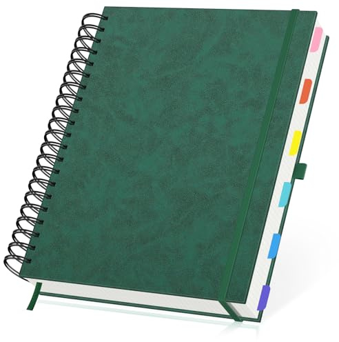 Yarotm Notizblock A4 Kariert - 1 Stück Spiralblock A4 Kariert 5mm - Block Karierter Dunkelgrün Hardcover PU Leder 28.5x21cm - 240 Seiten 100GSM Papier Notizbuch Spiralbindung - Notebook Schreibblock