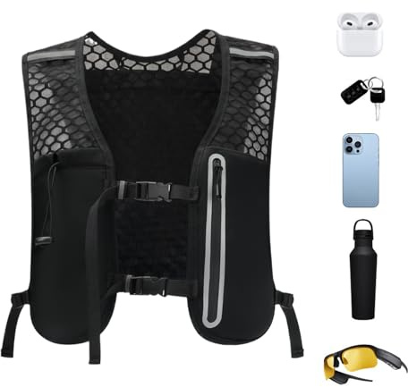 Chaleco de hidratación de carreras, mochila de hidratación ajustable, teléfono de bolsillo antideslizante para ciclismo, camping maratones hombres mujeres