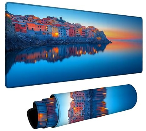 Alfombrilla Ratón Pequeño Pueblo Alfombrilla Ratón xxl 600 x 1400 x 3mm Impermeable Mousepad Mar Bordes sellados Mayor precisión y velocidad per Teclado Portatil Gaming Oficina Regalo Hombre DBYH-8350