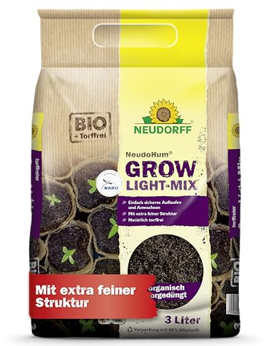 Neudorff NeudoHum Grow Light-Mix – Torffreie Bio Erde mit extra feiner Struktur für sicheres Keimen und Anwachsen Aller Cannabis-Sorten, 3 Liter