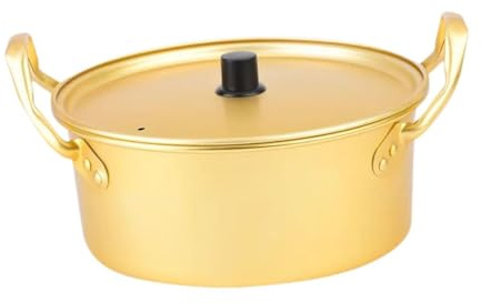 susiodeu Snabbnudelkokare Koreansk soppgryta Hållbar aluminium Koreanska Ramen-grytor Snabbvärmande Liten varm gryta Dubbelhandtag Multifunktionell panna Torrgrytor Kimchi Soppa Camping, Guld, 24 cm