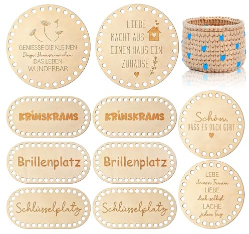 Slvoaujtk 10-Teiliges Set mit Korbboden zum Häkeln Holz-Häkelkorb-Boden | Diy-Häkelzubehör Aufbewahrungsbox Wohnaccessoire Holz-Bodenplatte Geschenk für Häkelbegeisterte Holzboden für Häkelkorb