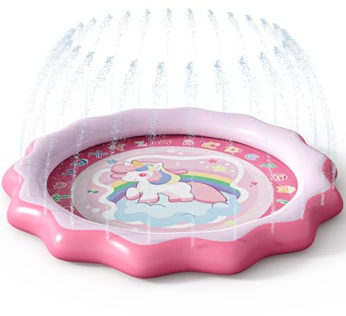 Skirfy Einhorn Splash Pad, Sprinkler-Spielmatte, 170 cm Sommer-Wasserspielzeug für Kinder, Wasserspritzmatte für Outdoor-Familienaktivitäten, Partys, Strand und Garten, 170 cm