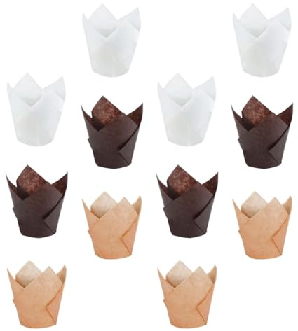 Generico Set 300 Pirottini per Cupcake a Forma di Tulipano in Carta Resistente All’olio, Involucri per Muffin Ecologici e Anti-deformazione, per Cottura e Confezionamento Dolci