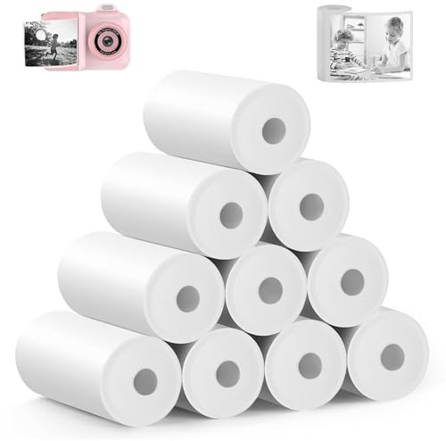 Lot de 10 rouleaux de papier thermique pour appareil photo instantané pour enfants - 145 x 63,5 cm - Papier photo sans BPA - Pâte de bois pur blanc pour mini imprimante thermique - Pas besoin d'encre