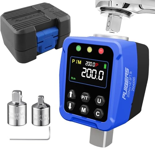 PUIBERS Adaptateur Dynamométrique Numérique 10-200 Nm (1/2), Convertisseur Clé Dynamométrique de Précision pour Vélo Moto avec Adaptateurs 1/4 3/8 et Buzzer