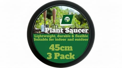 LBS Horticulture Pack of 3 – 45cm Extra Large Plant Pot Saucers Black Heavy Duty | Greenhouse & Large Container Drip Trays – Deep Dish Frost-Resistant Recycled Plastic for Serious Gardeners