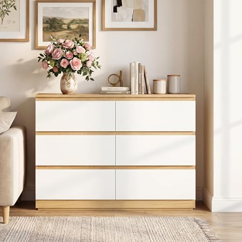 ROCSUMOO Commode de Chambre Adulte, Commode avec 6 tiroirs, Armoire à Bois Salon Enfant Garcon (30P x 100l x 70H cm)