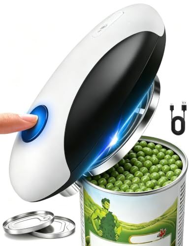 Rechargeable Electric Can Opener, One Touch Automatic Tin Opener, 360° Rotating Cutting System, Compact Smooth Edge Safety Can Opener, Fits Most Cans, Easy for Seniors, Weak Hands & Arthritis