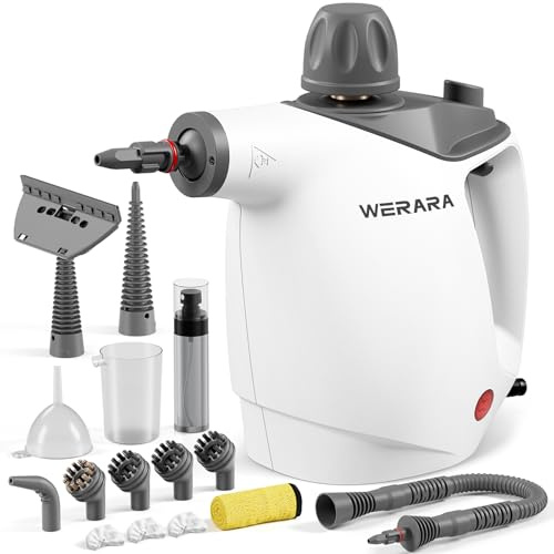 Werara Steam Cleaner, 1050W High Pressure 500ML Handheld Steam Cleaner | 16PCS Accessories,Portable Hand Held Steamer Cleaning for Home, Sofa, Bathroom, Bed, Tile, Grout, Grease, Car, Kitchen(White)