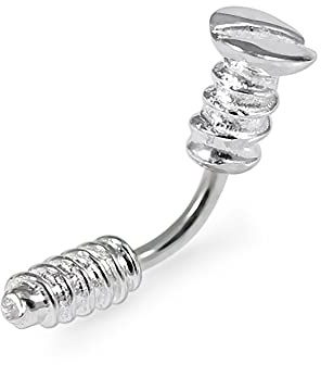 AZARIO LONDON Plain Household Screw Sterling Silver with 16 Gauge Surgical Steel Banana Eyebrow Bar Piercing