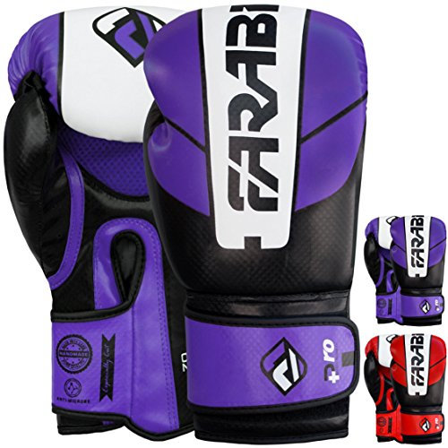 Farabi Sports boxningshandskar 10 oz, 340 g, 47 gram, 14 oz för män och kvinnor, träning, slåss, sparring, kickboxing, Muay Thai, MMA och stanshandskar (svart/lila, 14 oz)