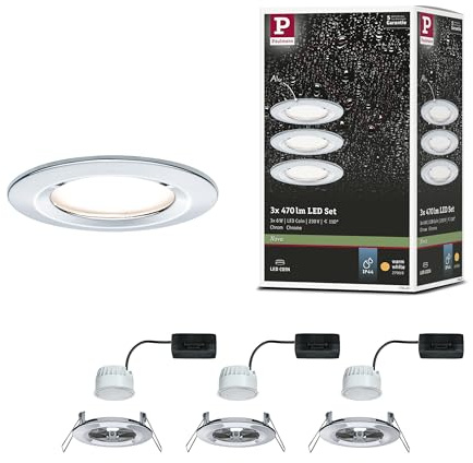Paulmann 93463 LED Einbauleuchte Nova Coin Basisset starr IP44 rund 78 mm Coin 3x6W 3x470lm 230V 2700K Chrom