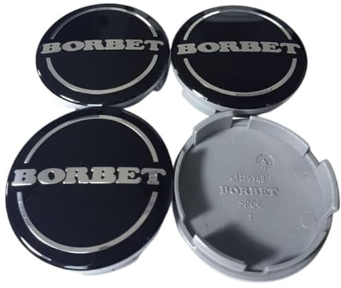 4X Original Borbet Felgendeckel 5348 | Nabendeckel Nabenkappe Schwarz Glanz Silber Center Cap 56mm 55mm