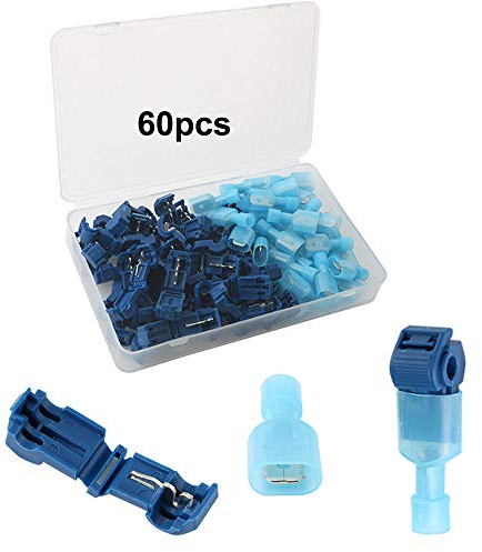 QitinDasen 60Pcs (30 Pairs) Premium T-Tap Wire Terminals Kit, T-Tap Self-Stripping Wire Connectors with Nylon Fully Insulated Male Quick Disconnect (Blue)