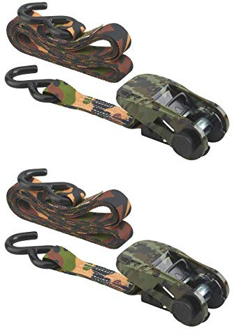 THIRARD - Sangles de Serrage à Cliquet - Lot de 2 - Polyester - avec Crochets S Caoutchoutés - pour Transport et Sécurisation des Charges - 27 mm x 5 m - Multicouleur