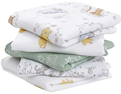aden + anais™ essentials musy Spucktücher, Mulltücher-Set für Neugeborene & Kleinkinder, 100% Baumwoll-Musselin Mehrzweck-Babytücher für Mädchen & Jungen, 60x60cm, 5er Pack, winnie + friends