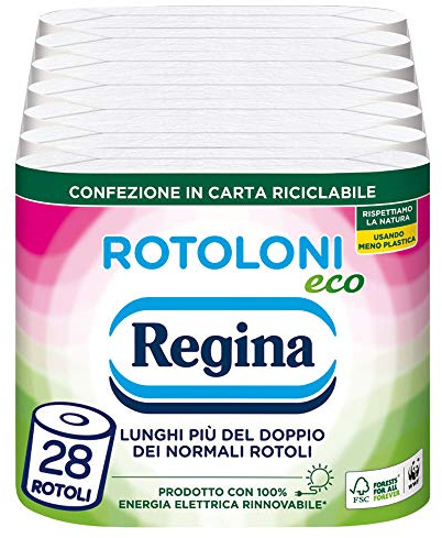 Regina Toilettenpapierrollen, 28 Maxi-Rollen, 2-lagig, 500 Blatt, mehr als doppelt so lang wie normale Rollen, recycelbares Papier, 100% FSC-zertifiziert