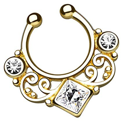 Taffstyle Piercing Fake Ring Tribal Anhänger Glitzer Kristalle Septum Tragus Helix Nase Lippe Ohr Hoop Clip On Ear Cuff Nasenring Gold