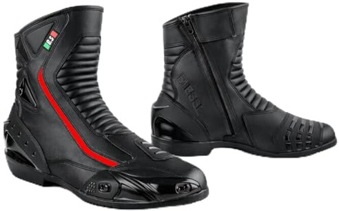 BI ESSE -Stivali Moto In Pelle,Scarpa Per Motocicletta Impermeabile,Traspiranti,Stivaletti Invernali Strada,Protezione Caviglia