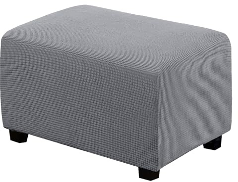 BXFUL Ottomane Schonbezug - Rechteckig Jacquard Hocker Husse für Fußhocker, Quadratisch Protector Waschbar Überzug (Large, Hellgrau)