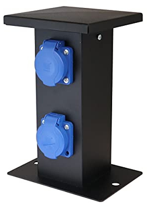 WITTKOWARE Alu-Steckdosensäule für Festinstallation, 2X Schutzkontakt-Steckdosen, schwarz