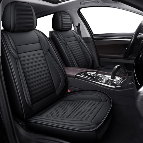 LINGVIDO Front Car Seat Covers, Faux Nappa Leather, Airbag Compatible and Waterproof Protectors for Sedans SUVs, Breathable Anti-Slip Interior for Commuters and Rideshare, Black